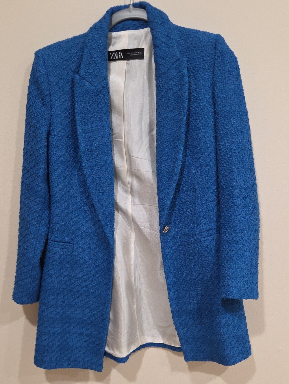 ZARA Royal Blue Bouclé Single-Button Blazer